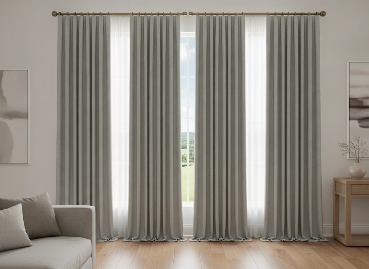 Custom drapery panels framing a tall window