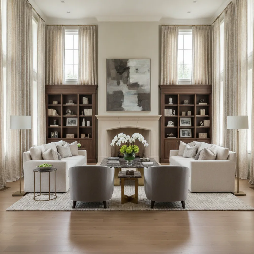 Floor-to-ceiling drapery in a grand great room