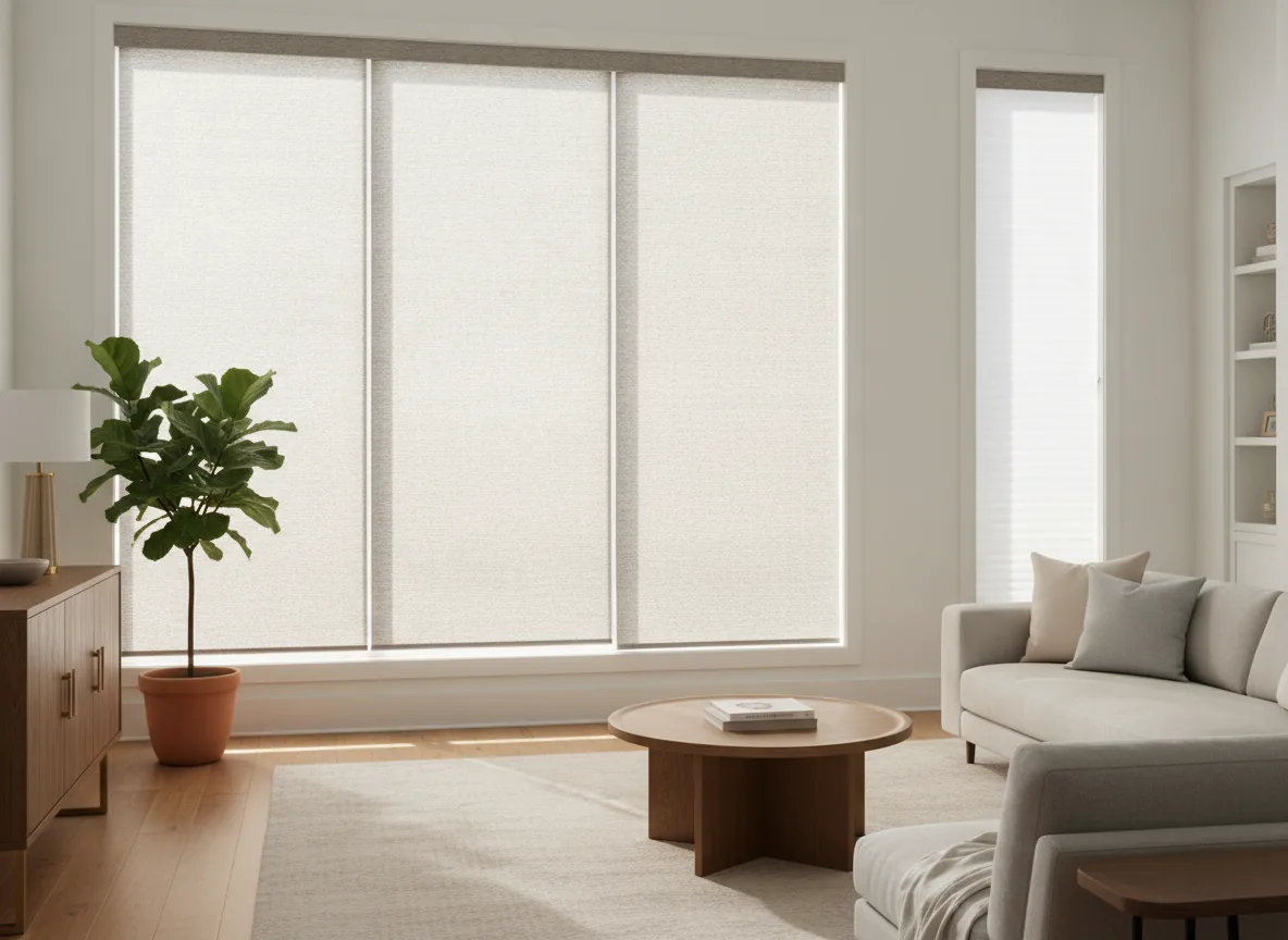 Roller shades on a large living-room window